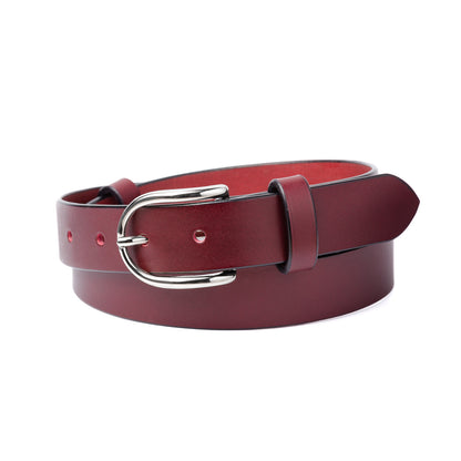 Ceinture cuir tannage végétal AVITIN Horizons bordeaux, vue de face enroulée