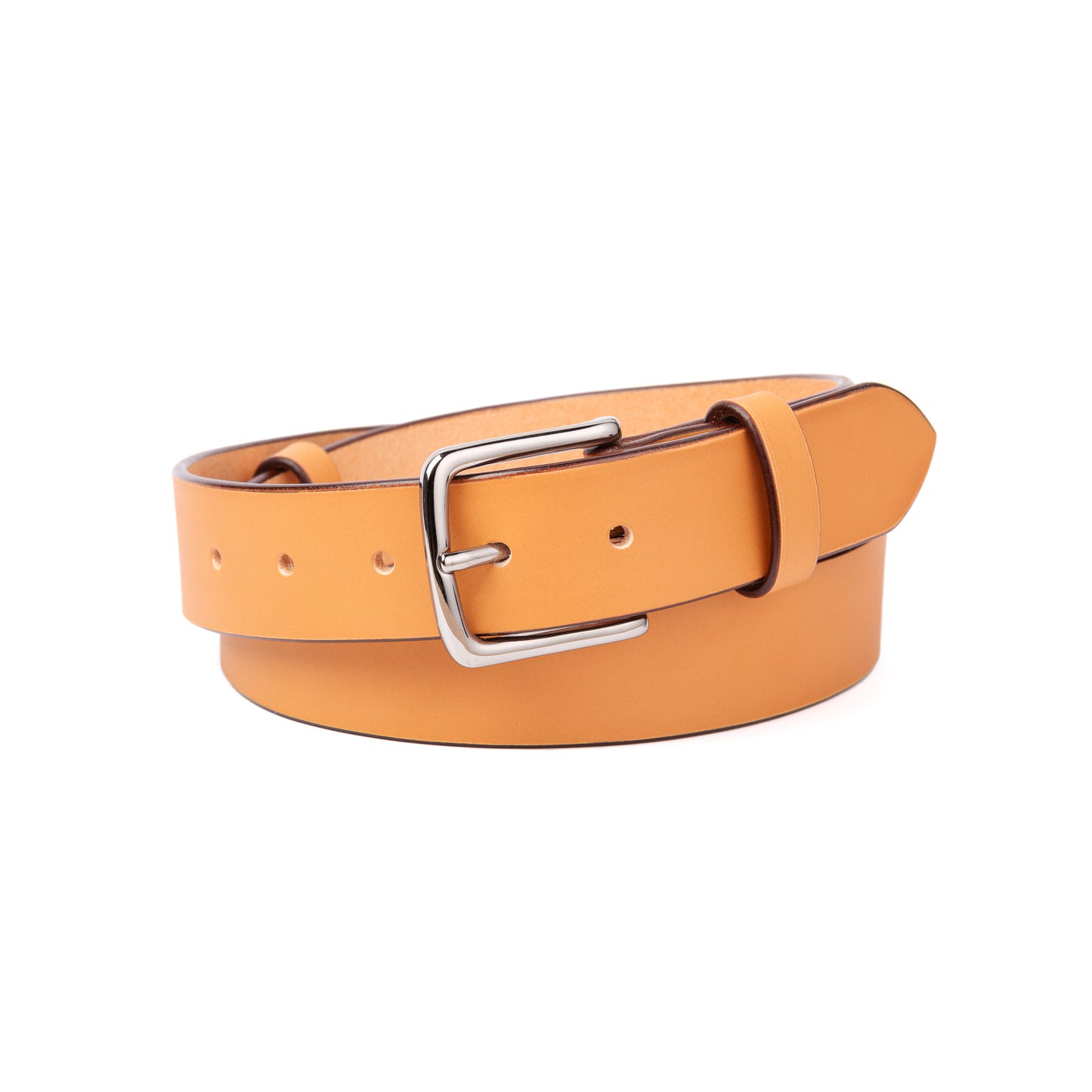 Ceinture cuir tannage végétal AVITIN Origine Gold marron clair, vue de face enroulée