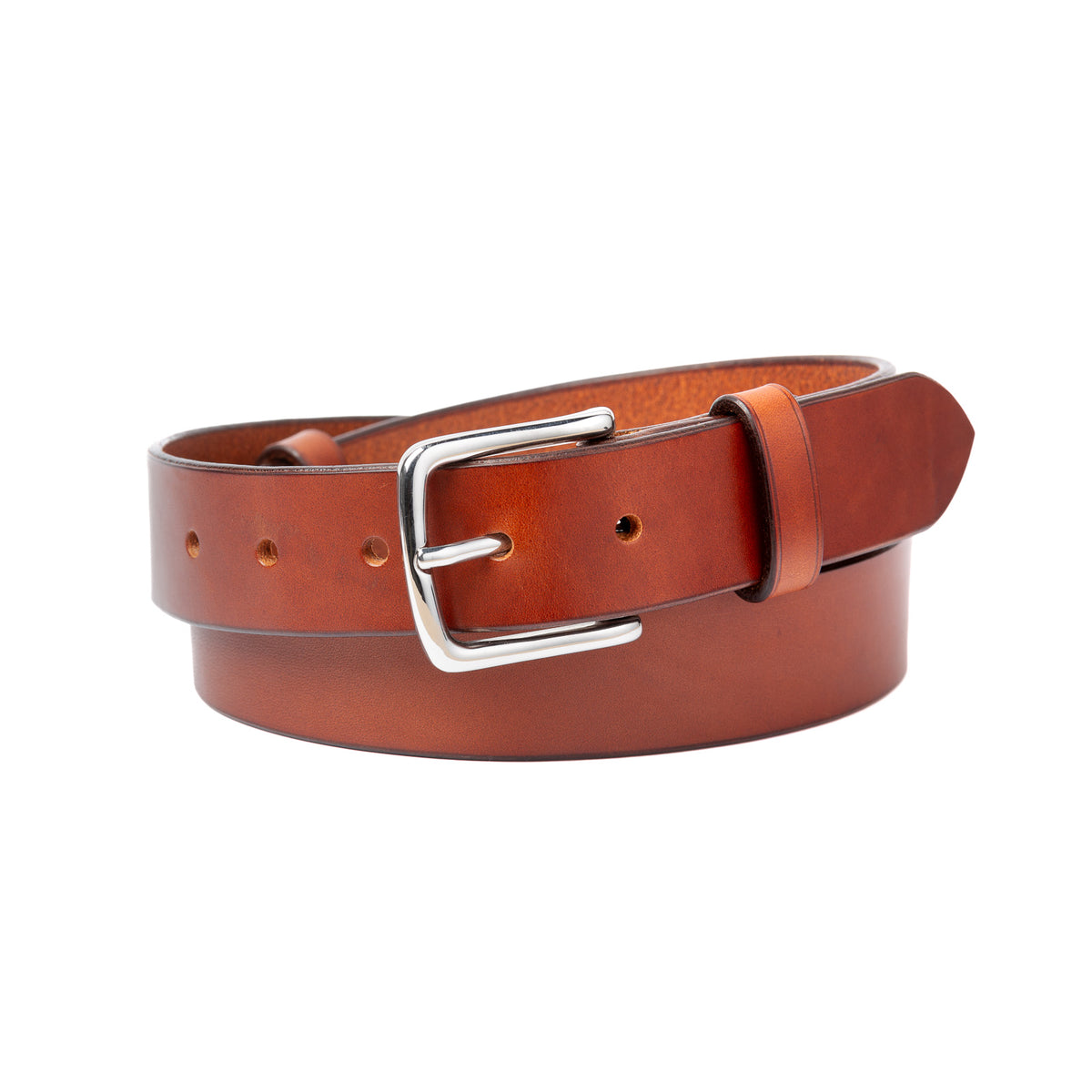 Ceinture cuir tannage végétal AVITIN Origine Marron cognac, vue de face enroulée