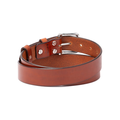 Ceinture cuir tannage végétal AVITIN Origine Marron cognac, vue de dos enroulée, détails