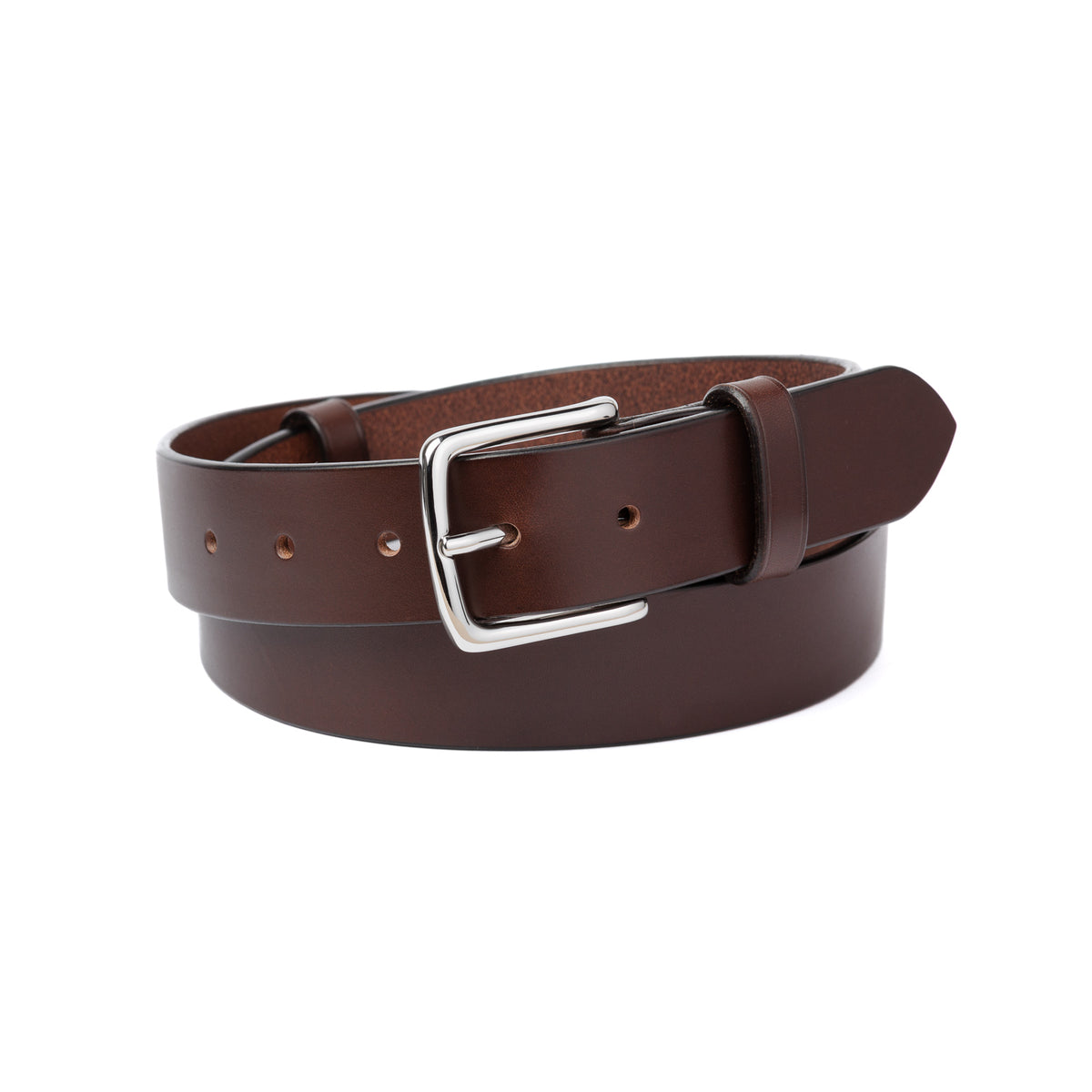 Ceinture cuir tannage végétal AVITIN Origine Marron foncée, vue de face enroulée