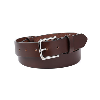 Ceinture cuir tannage végétal AVITIN Origine Marron foncée, vue de face enroulée