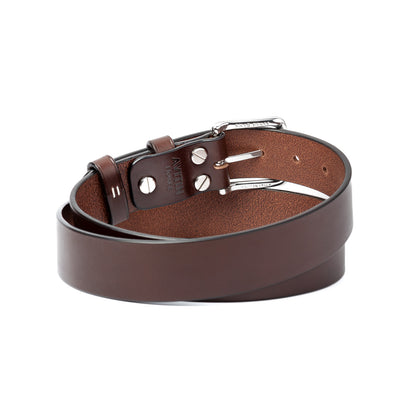Ceinture cuir tannage végétal AVITIN Origine Marron foncée, vue de dos enroulée, détails