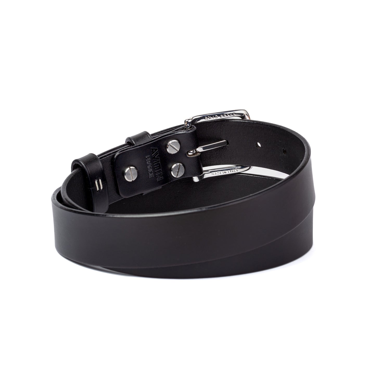 Ceinture cuir tannage végétal AVITIN Origine Noir, vue de dos enroulée avec détails