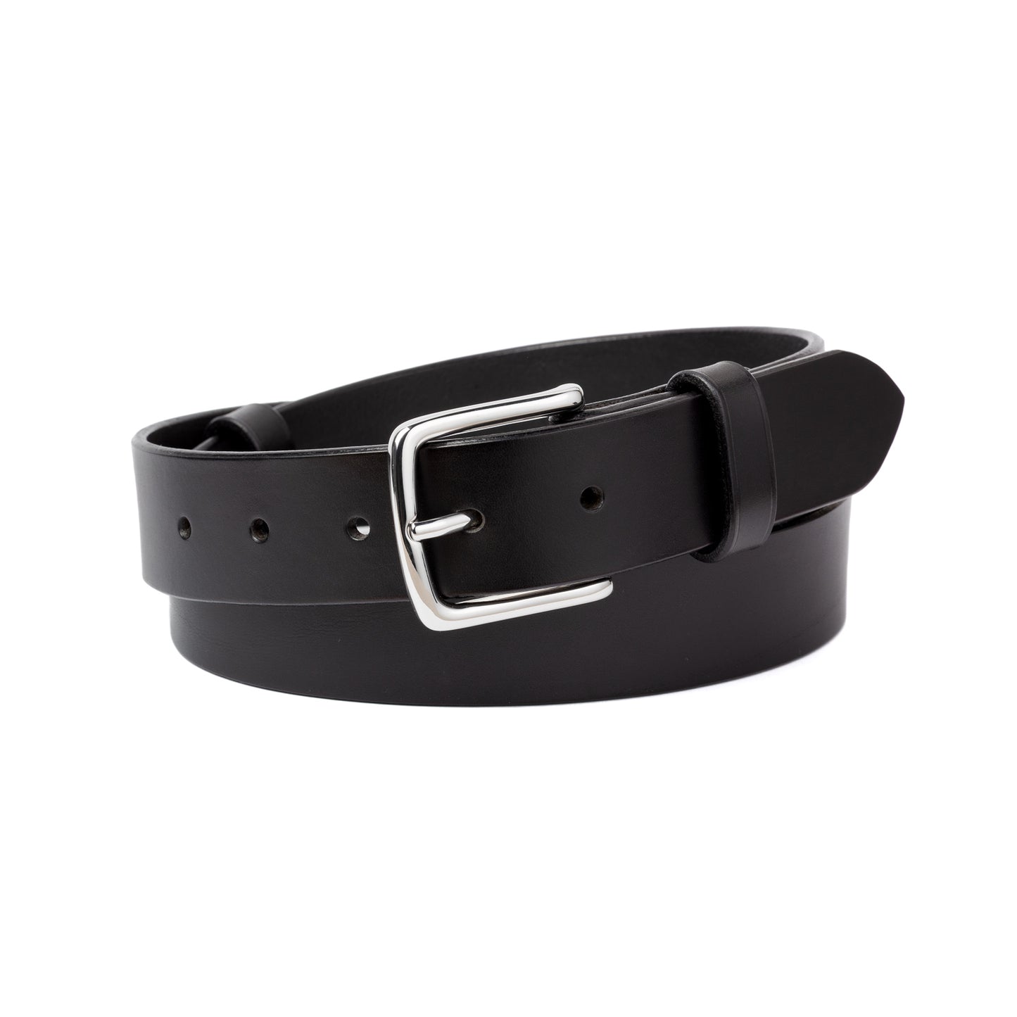 Ceinture cuir tannage végétal AVITIN Origine Noire, vue de face enroulée