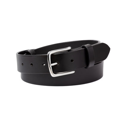 Ceinture cuir tannage végétal AVITIN Origine Noire, vue de face enroulée