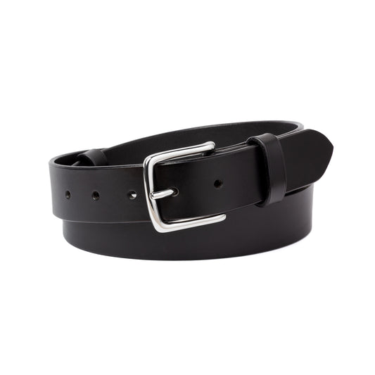 Ceinture cuir tannage végétal AVITIN Origine Noire, vue de face enroulée